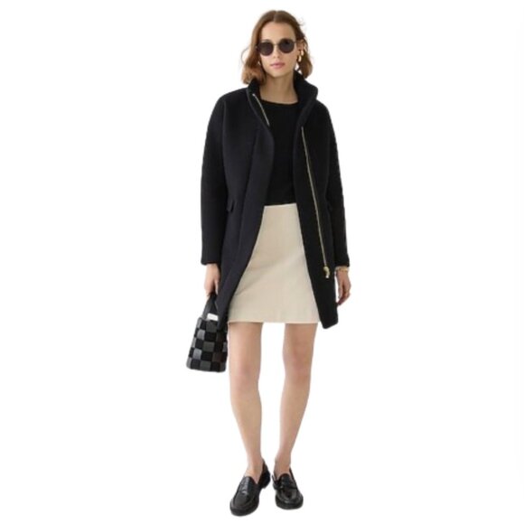 NWT JCREW NEW Cocoon Coat Jacket Womens 0 Black Italian Stadium Cloth Wool BM952 - Picture 2 of 12